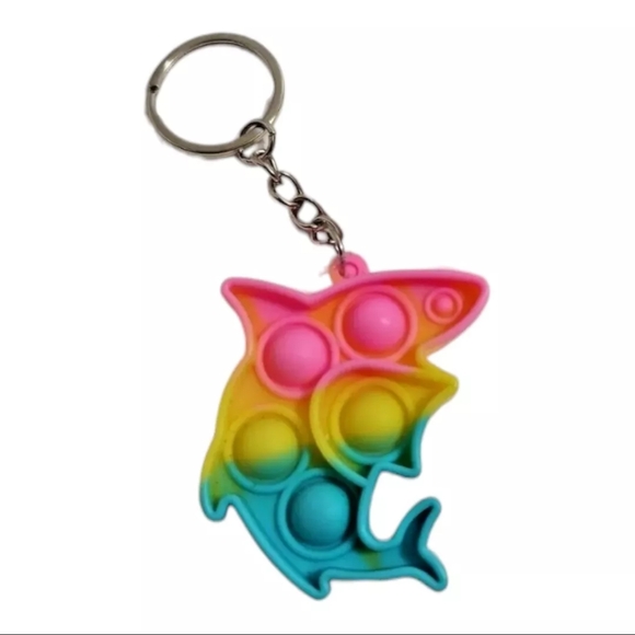 Bubble Pop Snap Shark Keychain Zipper Pull Backpack Charm Multicolor Rainbow - Picture 2 of 6